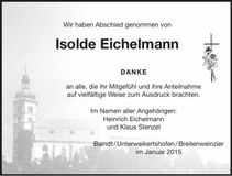 Traueranzeige Isolde Eichelmann