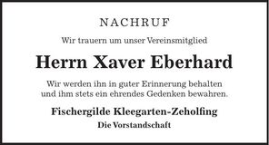 Traueranzeige Xaver Eberhard