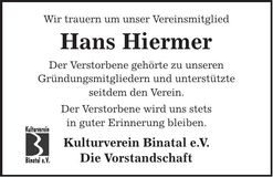 Traueranzeige Hans Hiermer