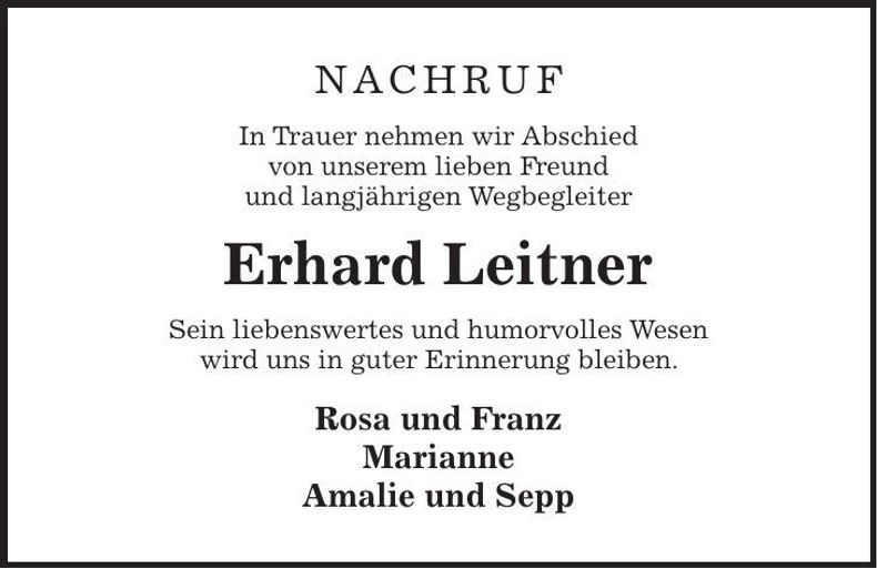Traueranzeige Erhard Leitner