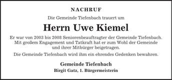 Traueranzeige Uwe Kiemel