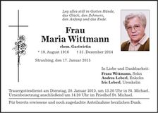 Traueranzeige Maria Wittmann