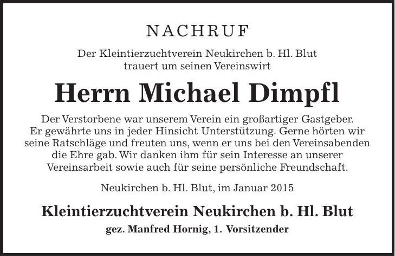 Traueranzeige Michael Dimpfl