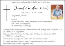 Traueranzeige Josef (Uri) Graßer
