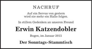 Traueranzeige Erwin Katzendobler