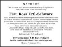 Traueranzeige Rosa Ertl-Schwarz