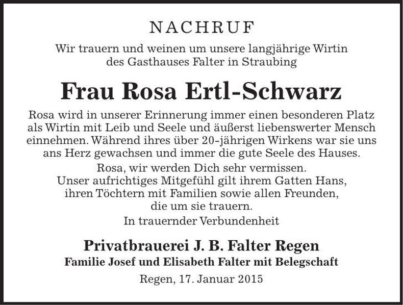 Traueranzeige Rosa Ertl-Schwarz