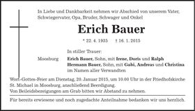 Traueranzeige Erich Bauer