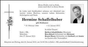Traueranzeige Hermine Schaffelhuber