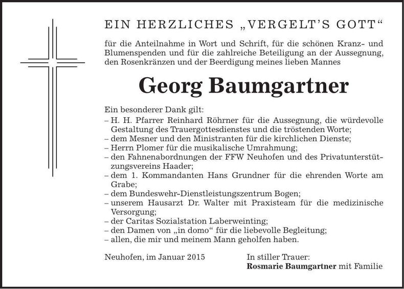 Traueranzeige Georg Baumgartner