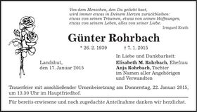 Traueranzeige Günter Rohrbach