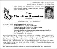 Traueranzeige Christine Hausotter