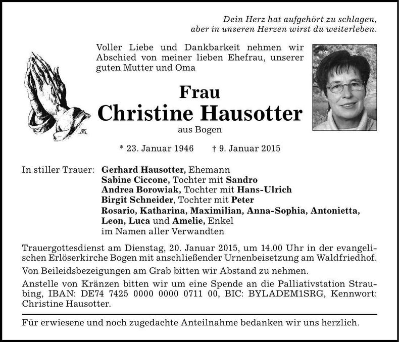 Traueranzeige Christine Hausotter