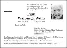 Traueranzeige Walburga Würz