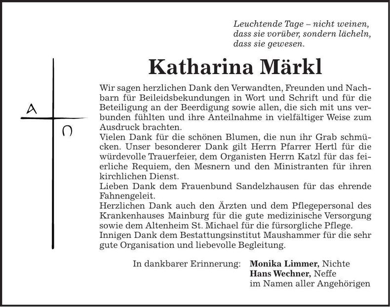 Traueranzeige Katharina Märkl