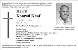 Traueranzeige Konrad Knaf