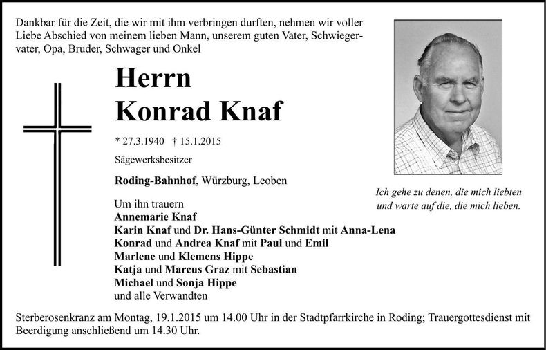 Traueranzeige Konrad Knaf