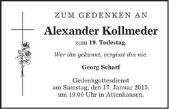 Traueranzeige Alexander Kollmeder