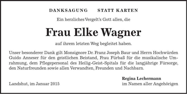 Traueranzeige Elke Wagner