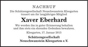 Traueranzeige Xaver Eberhard