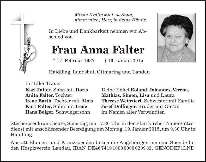 Traueranzeige Anna Falter