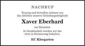Traueranzeige Xaver Eberhard