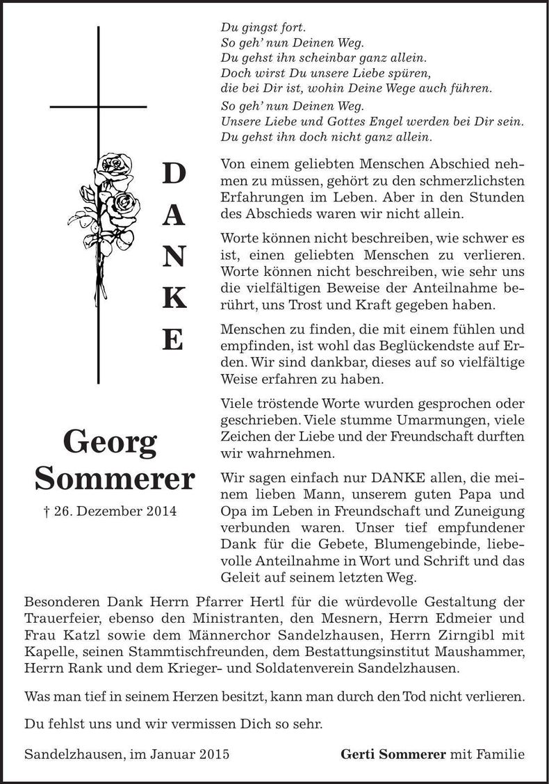 Traueranzeige Georg Sommerer