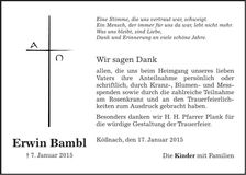 Traueranzeige Erwin Bambl