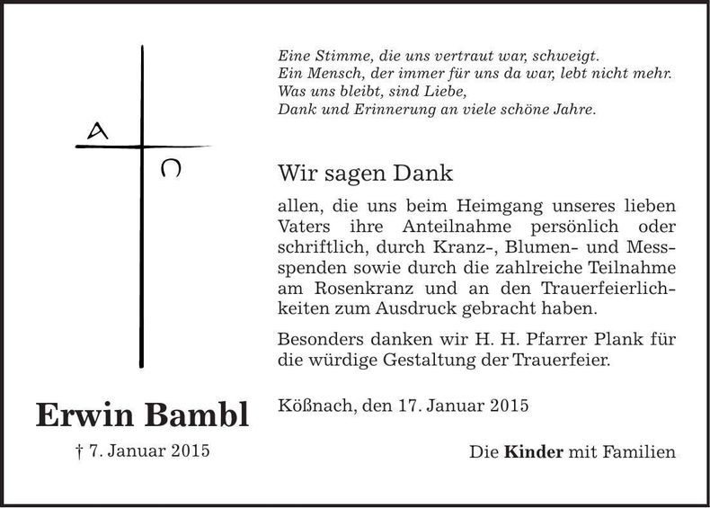 Traueranzeige Erwin Bambl