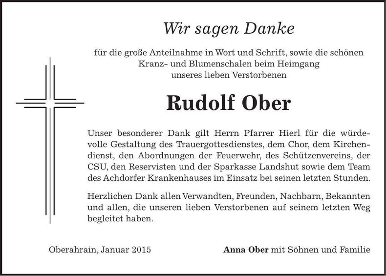 Traueranzeige Rudolf Ober