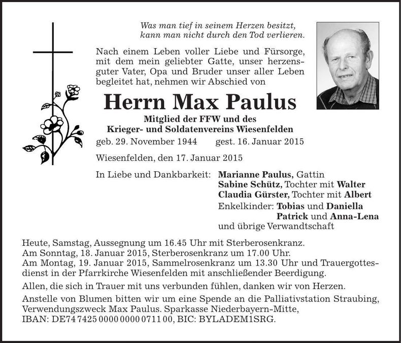 Traueranzeige Max Paulus