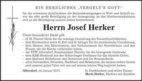Traueranzeige Josef Herker