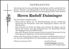 Traueranzeige Rudolf Daiminger