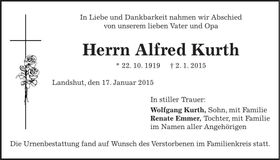 Traueranzeige Alfred Kurth