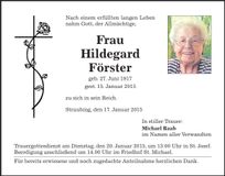 Traueranzeige Hildegard Förster