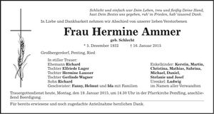 Traueranzeige Hermine Ammer