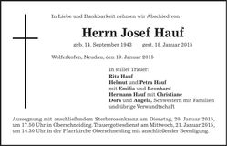 Traueranzeige Josef Hauf