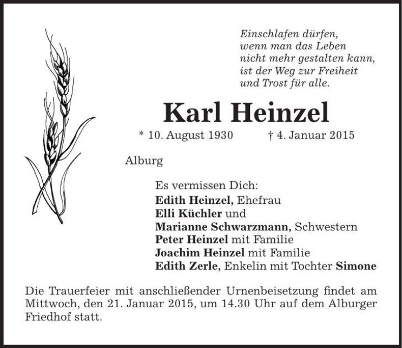 Traueranzeige Karl Heinzel