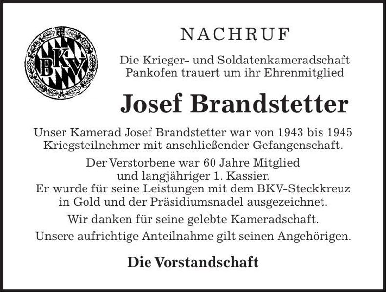 Traueranzeige Josef Brandstetter