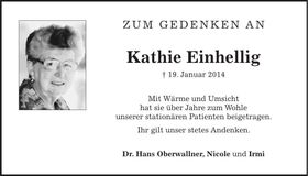 Traueranzeige Kathie Einhellig