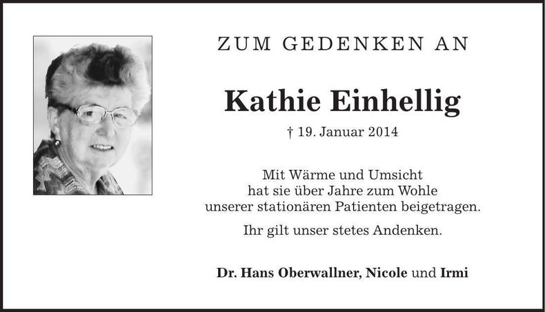 Traueranzeige Kathie Einhellig