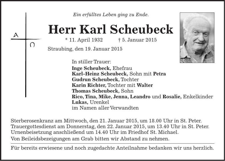 Traueranzeige Karl Scheubeck