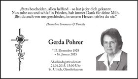Traueranzeige Gerda Pohrer