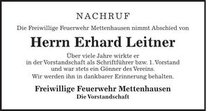 Traueranzeige Erhard Leitner
