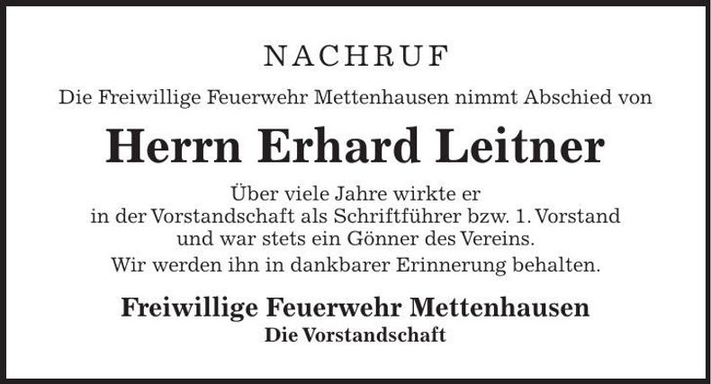 Traueranzeige Erhard Leitner
