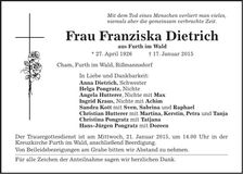 Traueranzeige Franziska Dietrich