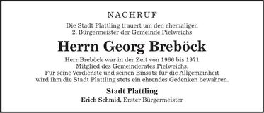 Traueranzeige Georg Breböck