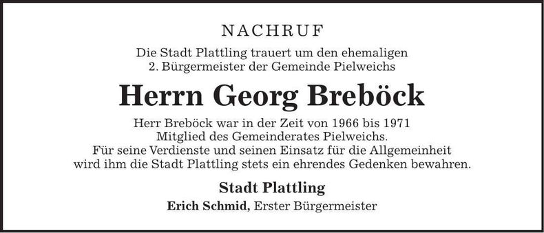 Traueranzeige Georg Breböck