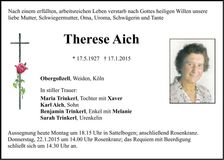 Traueranzeige Therese Aich