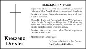 Traueranzeige Kreszenz Drexler